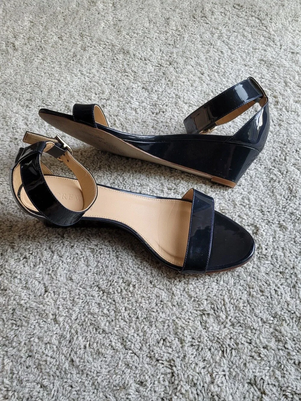 Made In Italy, Patton Leather In Navy  Impessive Short Wedge Ankle Straps Size 9